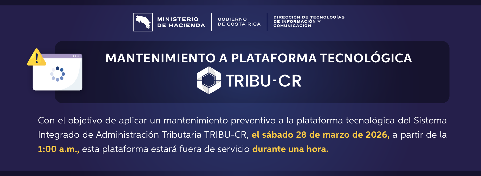  mantenimiento plataforma TRIBU 28 marzo 2026 