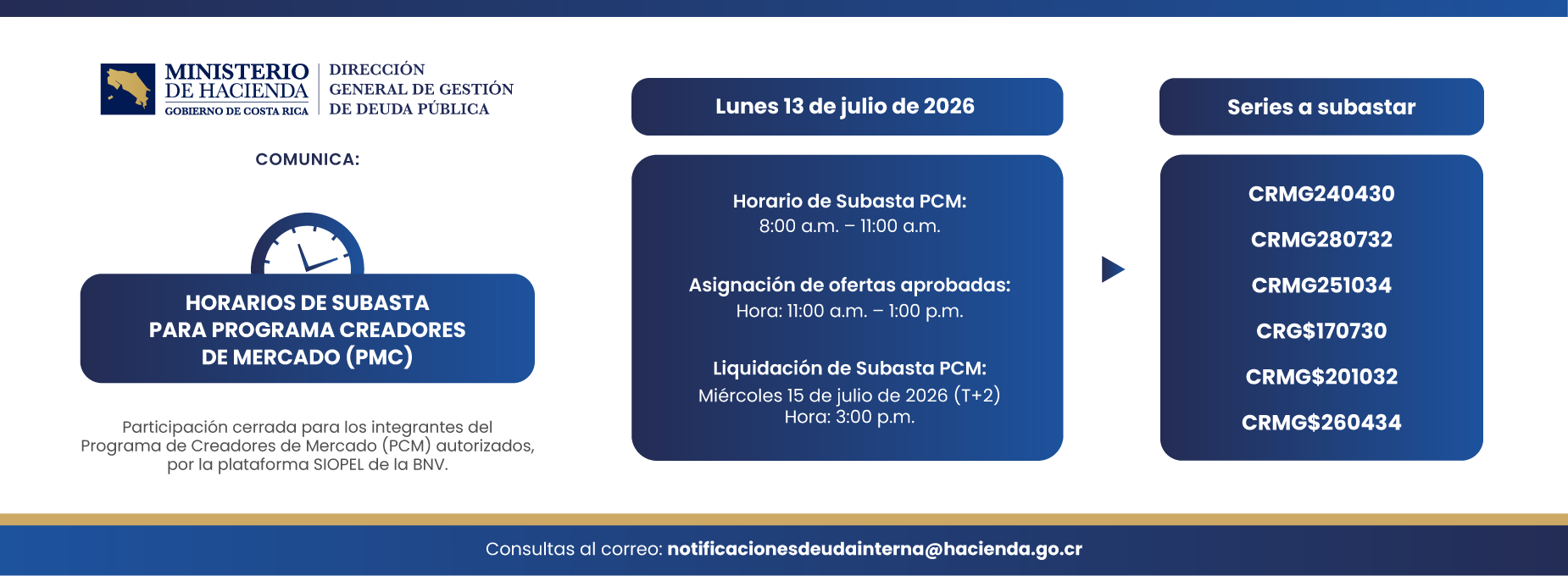  Subasta 13 julio 2026 programa creadores de mercado 