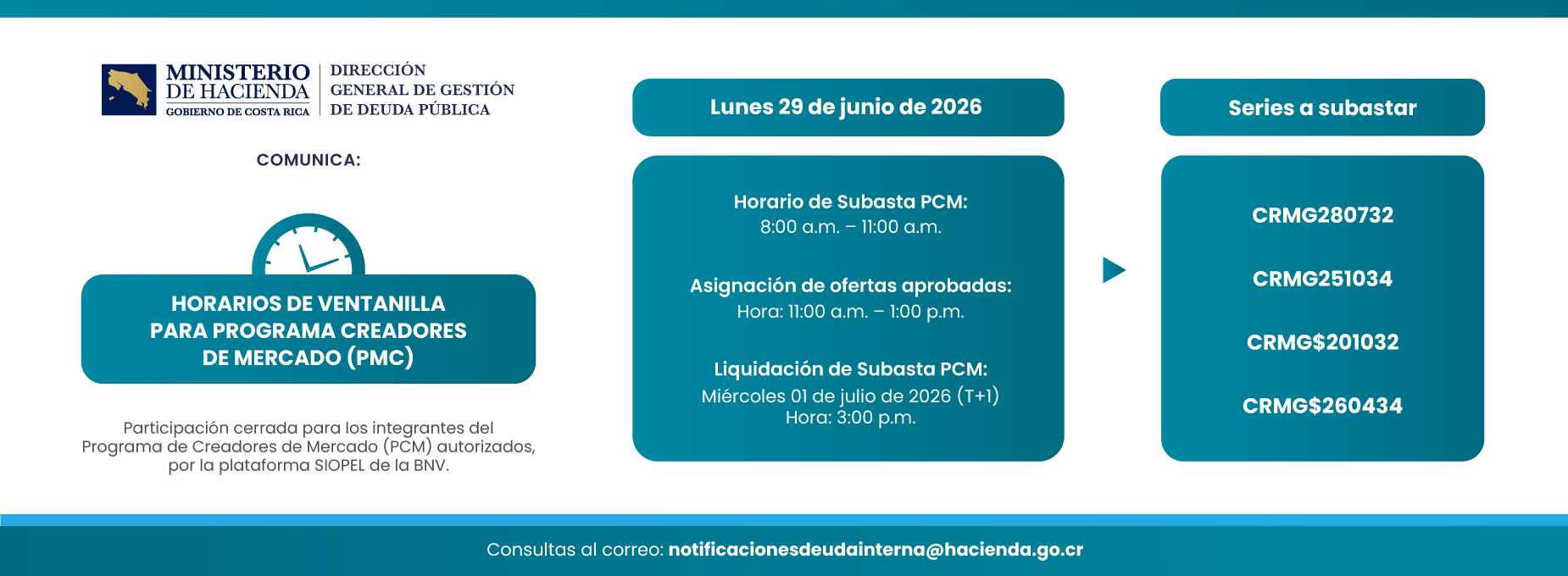 Subasta 29 junio 2026 programa creadores de mercado