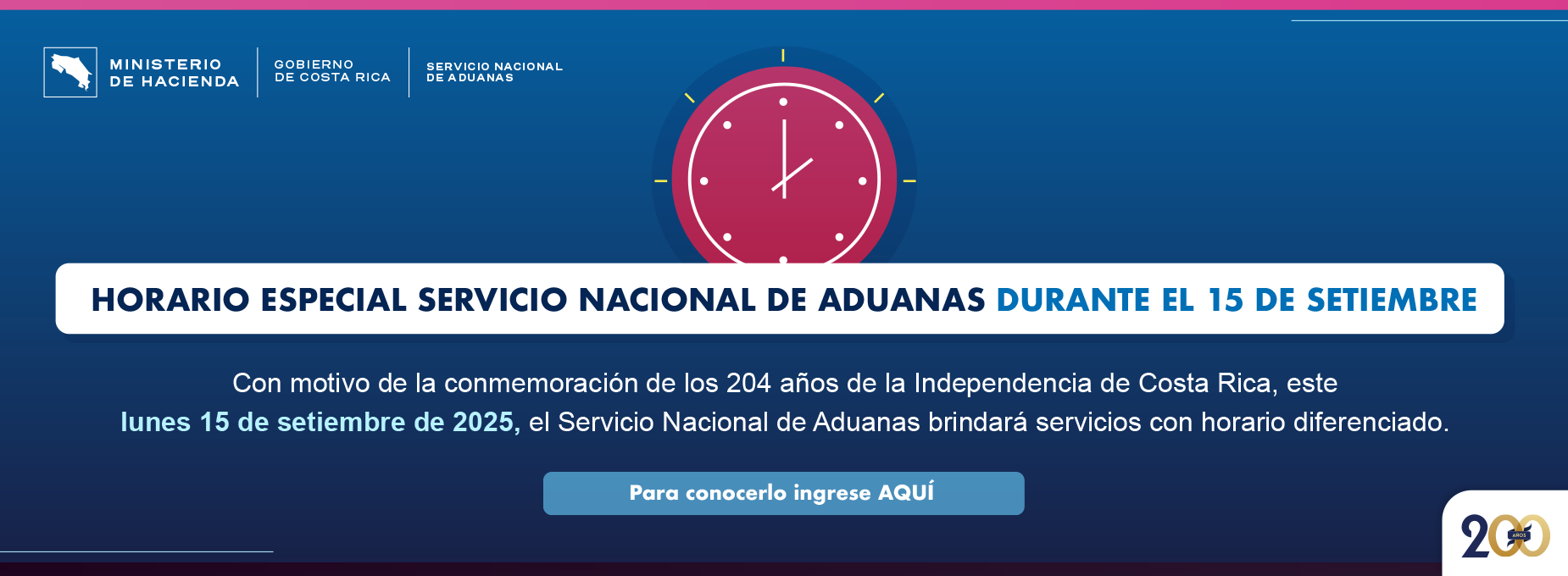   horario Aduanas 15 setiembre 