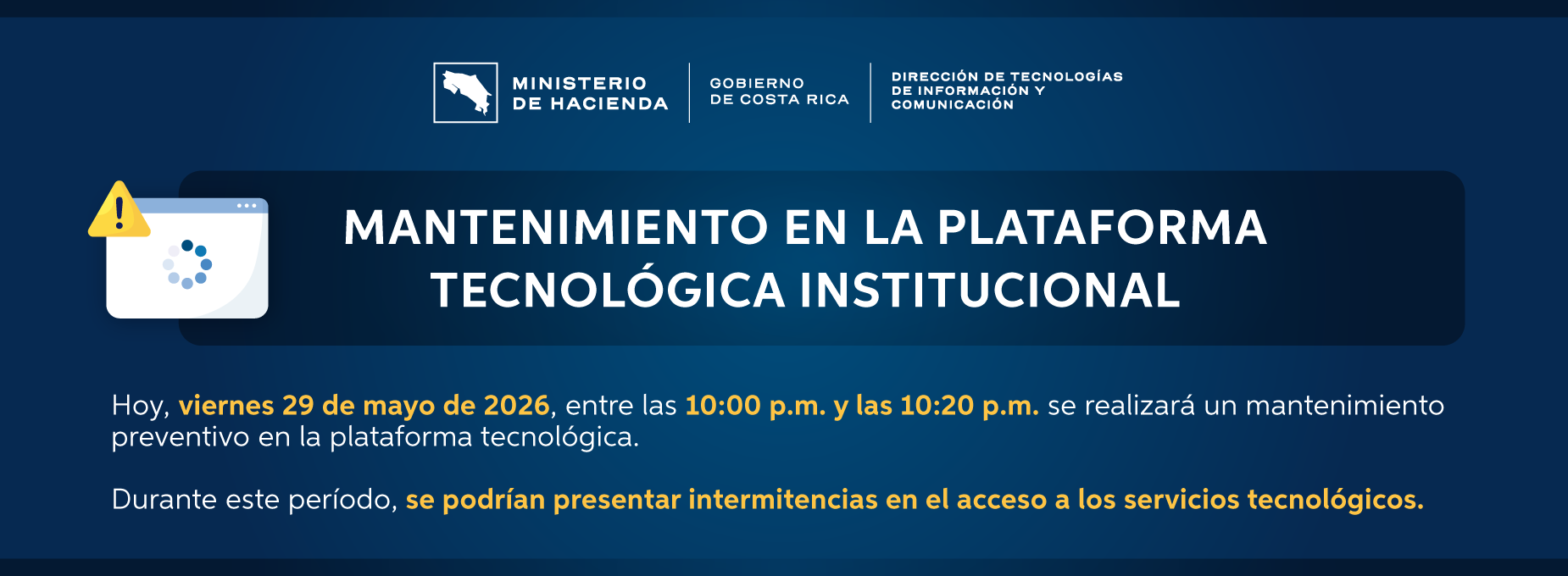 mantenimiento en plataforma tecnologica 29 de mayo   