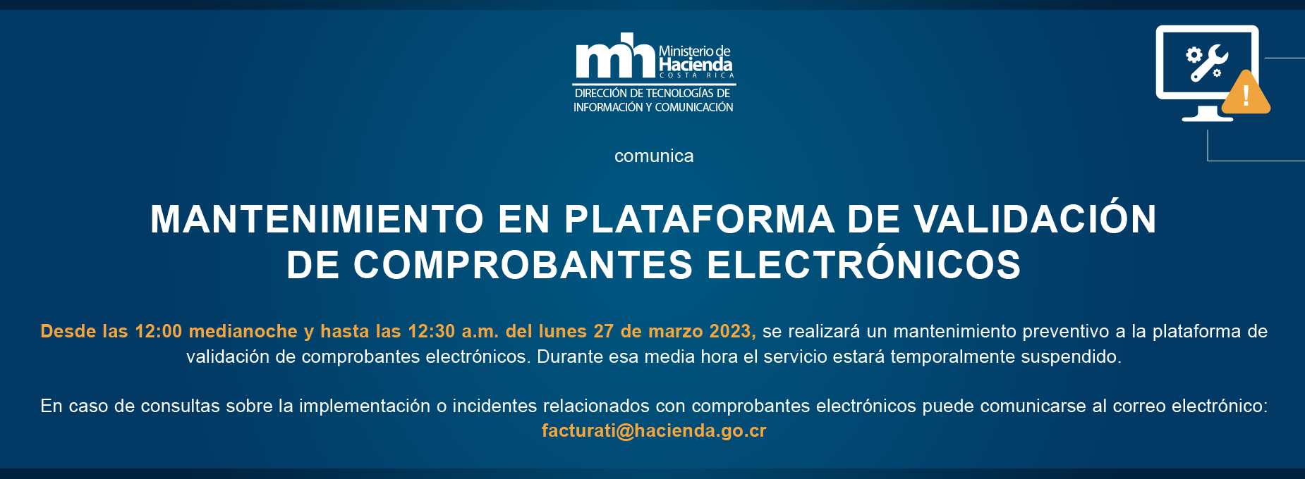 Banner mantenimiento marzo 2023
