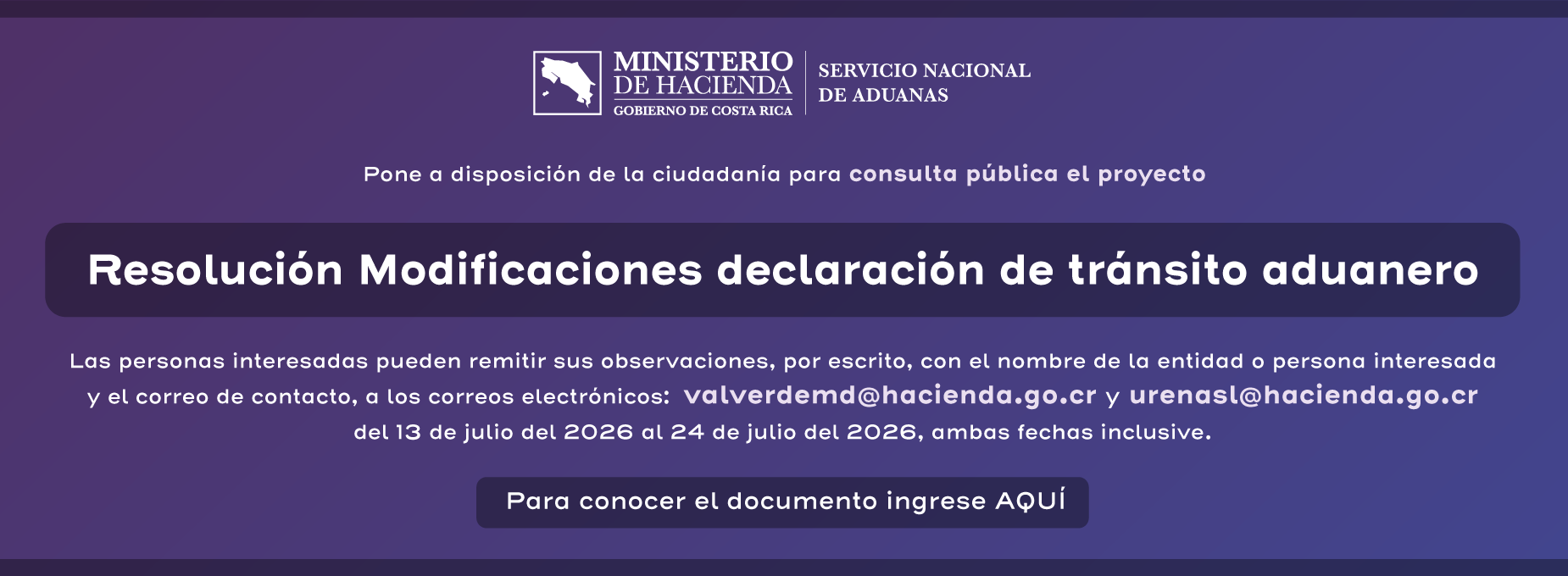  proyecto consulta pública resolucion modificaciones reglamento tránsito aduanero 