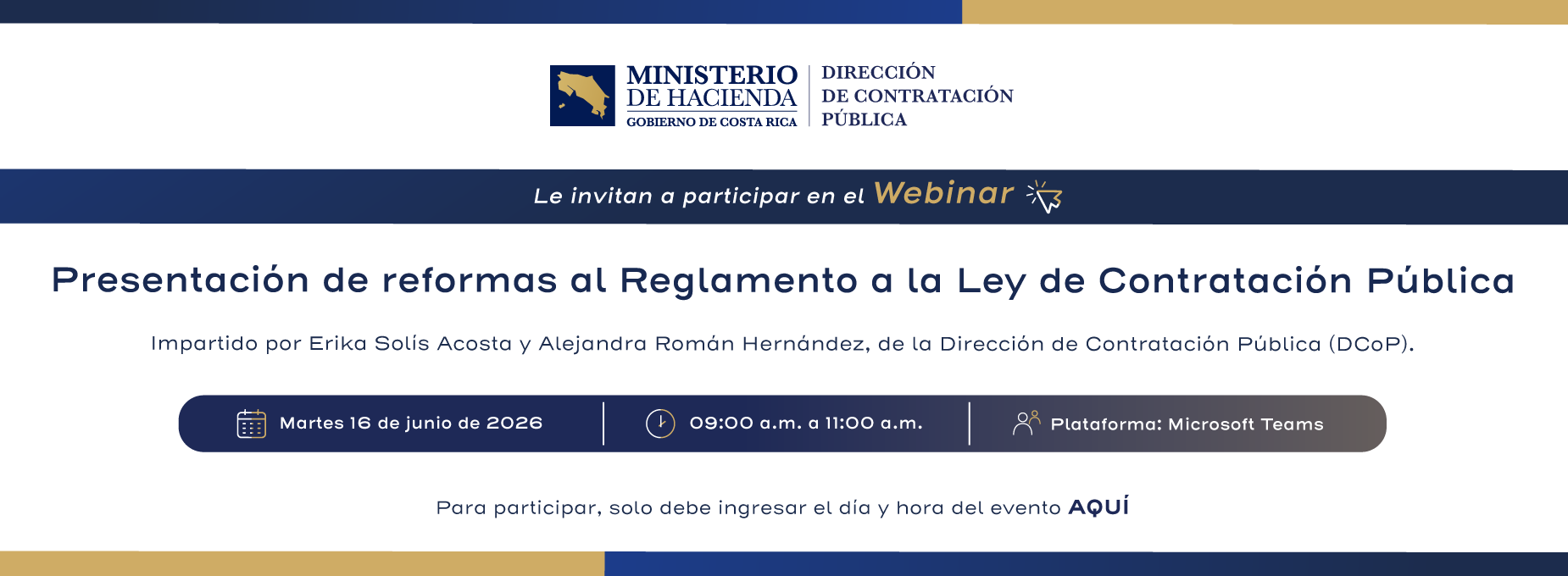  webinar 16 junio 2026 Presentación de reformas al reglamento a la Ley de Contratación Pública 