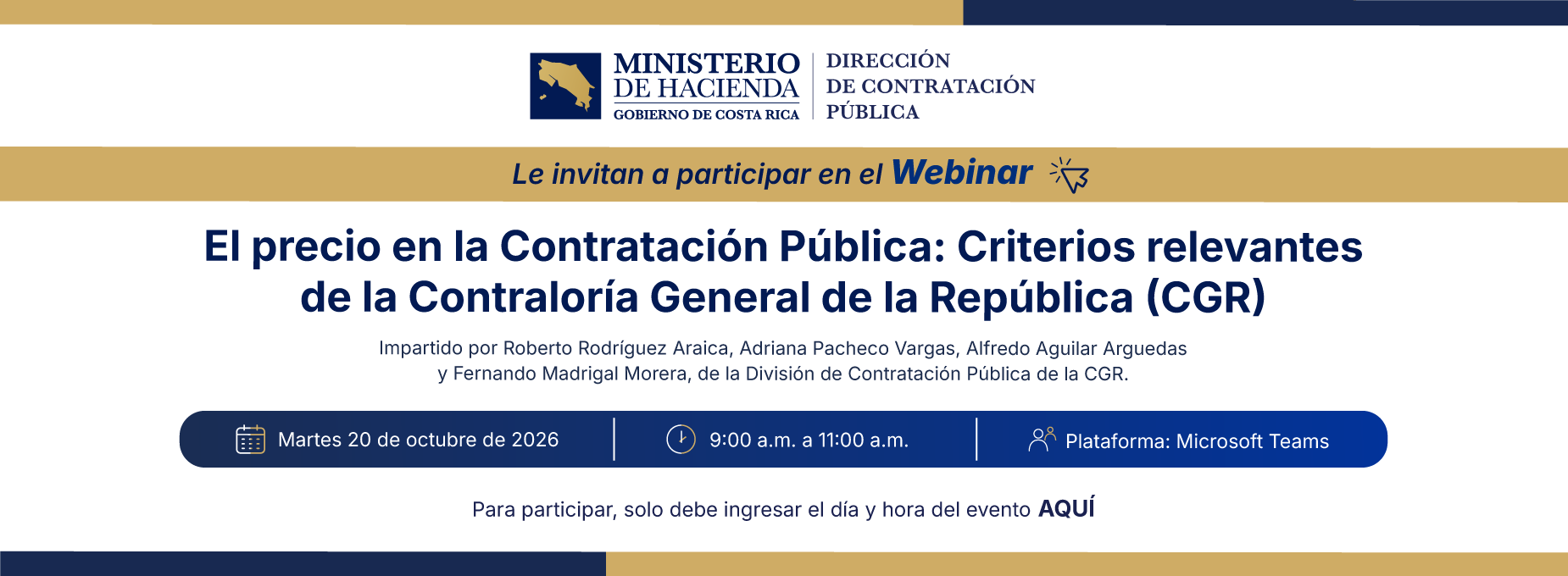 webinar 20 octubre 2026 Precio en la Contratación Pública Criterios relevantes de la CGR 