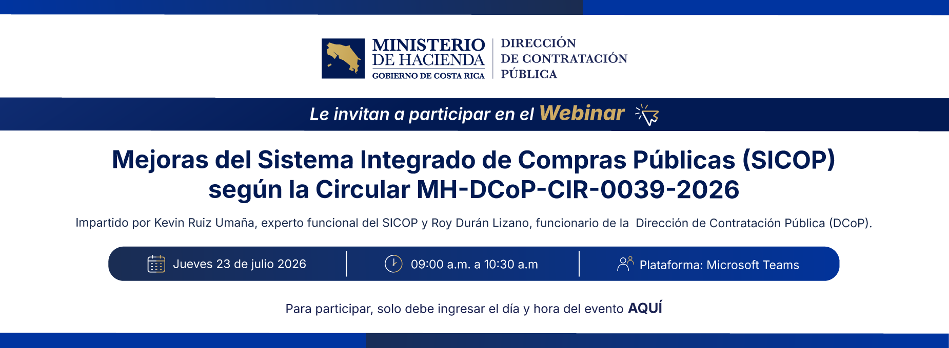  charla mejoras en SICOP 23 de julio 9am  