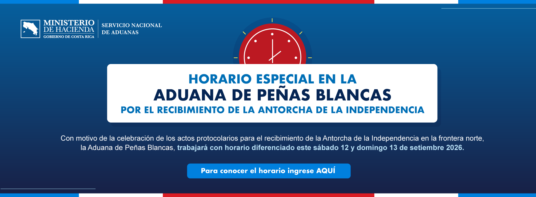   horario Aduana Penas Blancas 2026 