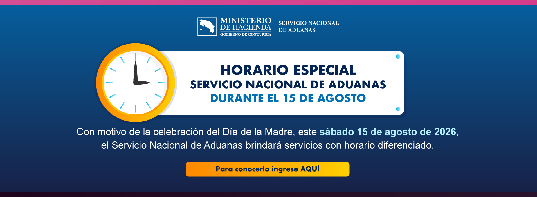   horario Aduanas 15 agosto 2026 