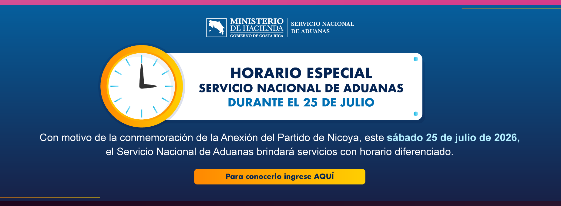  horario Aduanas 25 julio