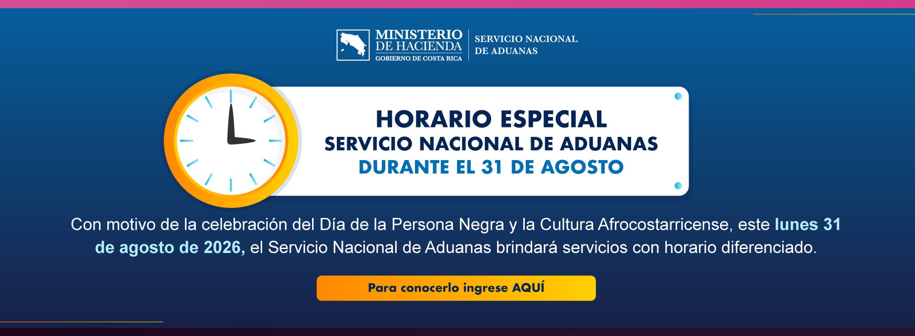  horario Aduanas 31 agosto 2026