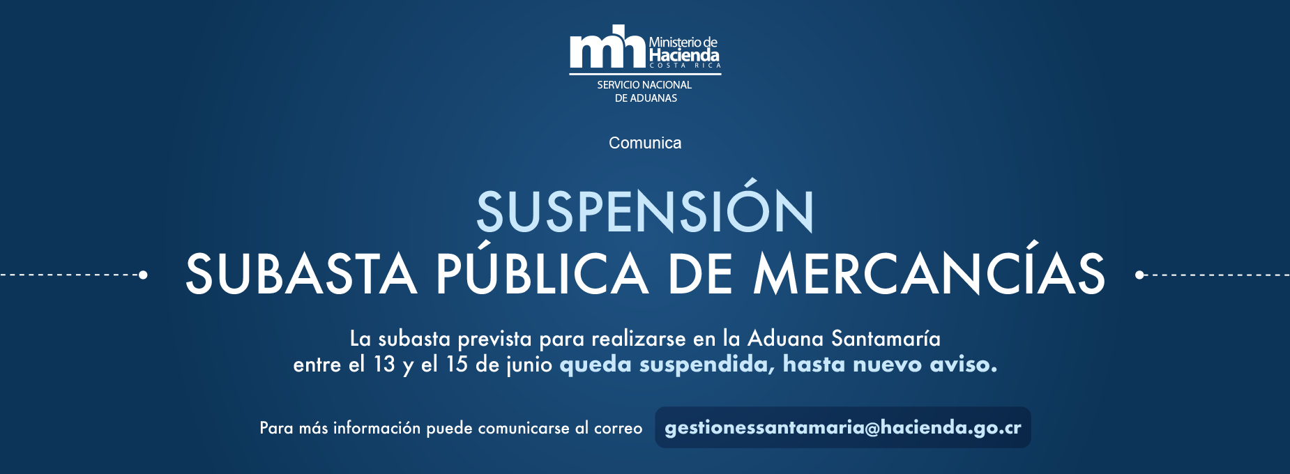 Suspension Subasta mercancias 13 al 15 junio 2023